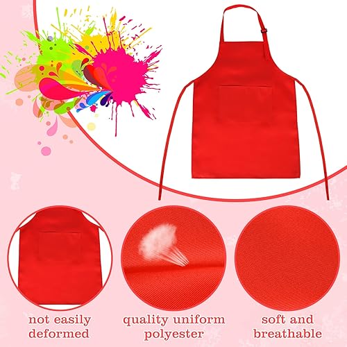 Miniatura 7 de MEEZY Paquete de 12 delantales para niños con bolsillos ajustables, delantal de pintura para niños, delantal de chef para niños, pintura, cocina,