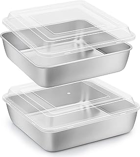 Herogo 8”x 8” Square Cake Pan Set (2 Pans + 2 Lids)