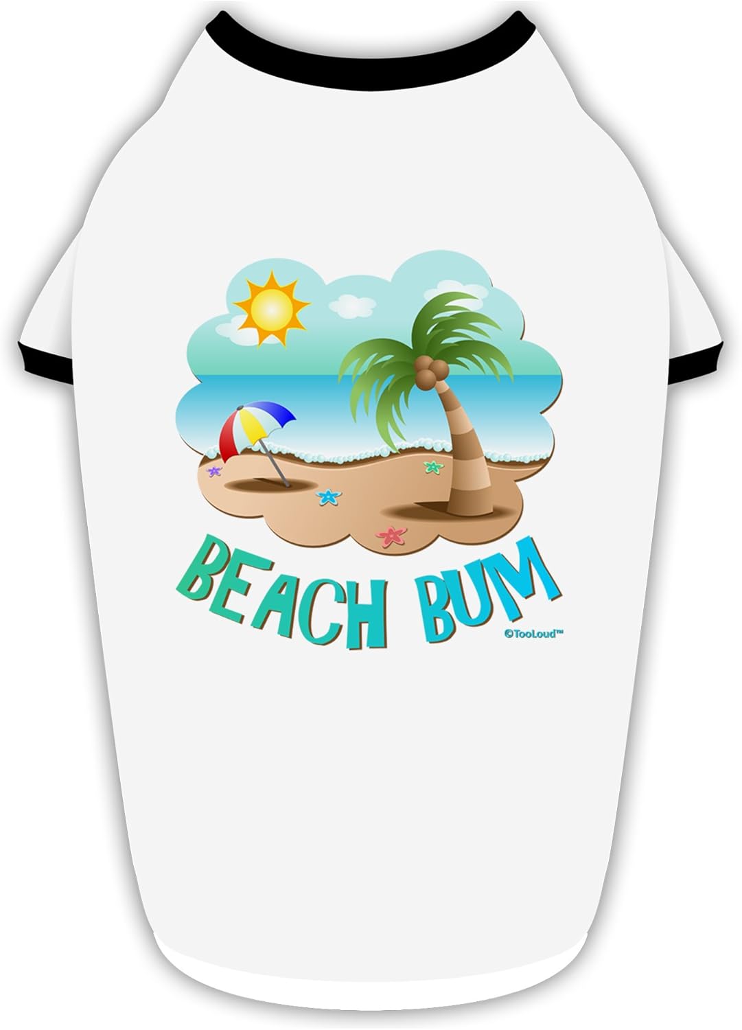 TOOLOUD Fun Summer Beach Scene - Beach Bum Cotton Dog Shirt White with Black Large