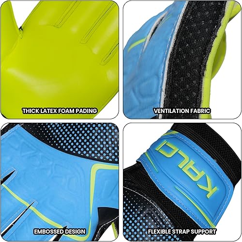Miniatura 6 de Kalci Guantes de portero de fútbol para niños y jóvenes, guantes de portero para jugadores de campo para niños y niñas, en relieve, antideslizantes,