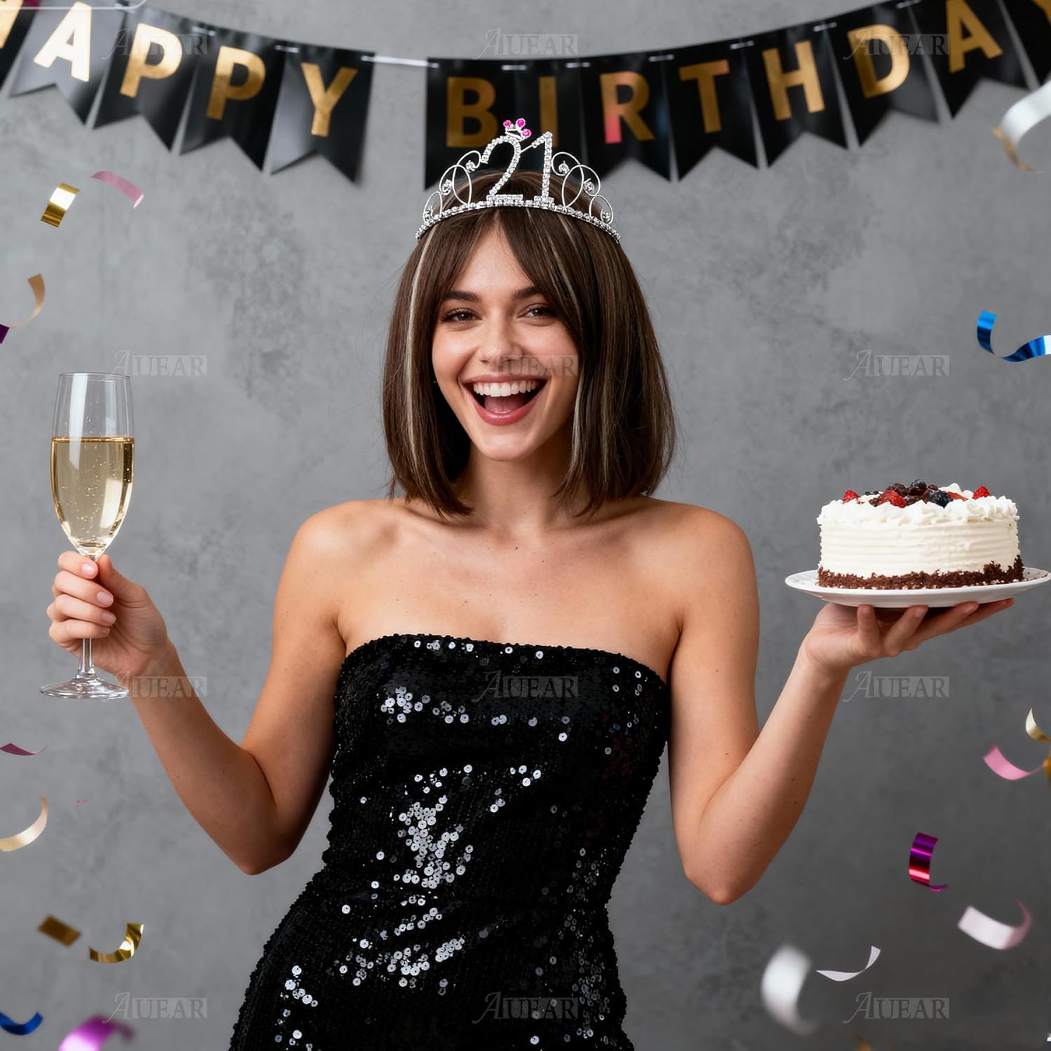 AUEAR, Crystal Princess Tiara Rhinestone Silver Crown Diamante for 21st Birthday Gift Decoration - Image 5