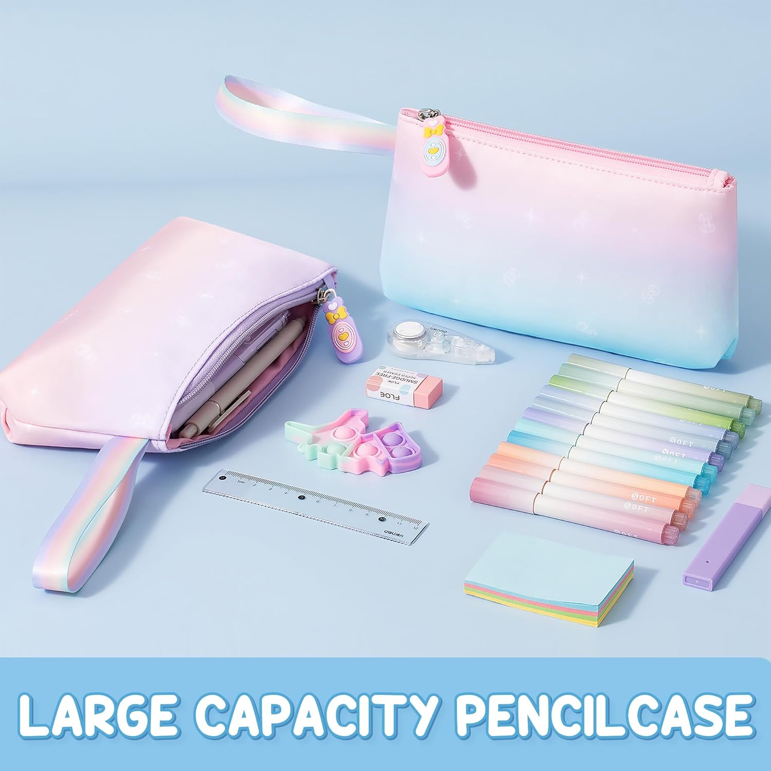 Fimibuke Backpack for Girls, 3 PCS Waterproof Kids Backpack with Lunch Box & Pencil Case, Gradient Backpacks for Teen Girl Kindergarten Elementary Middle High School Student Back to School Bookbag Set - Image 9