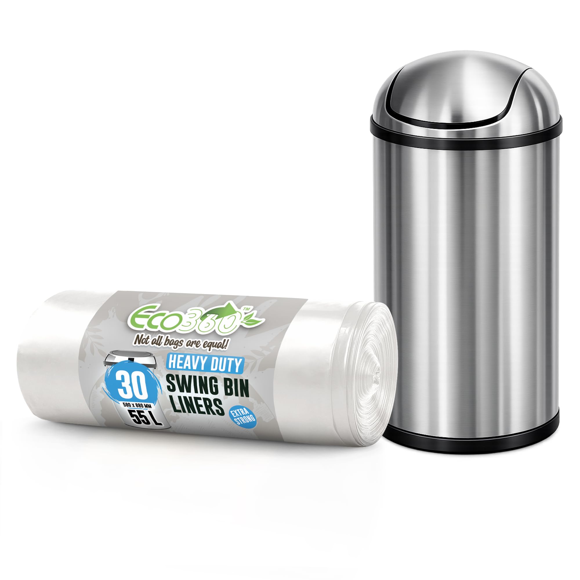 30 - Pack Heavy Duty White Bin Liners - 55L - 15 Microns - Extra Strong, Leak-Proof, Tear-Resistant Bags for Swing Bins, Kitchen, Home & Office (580x880mm)