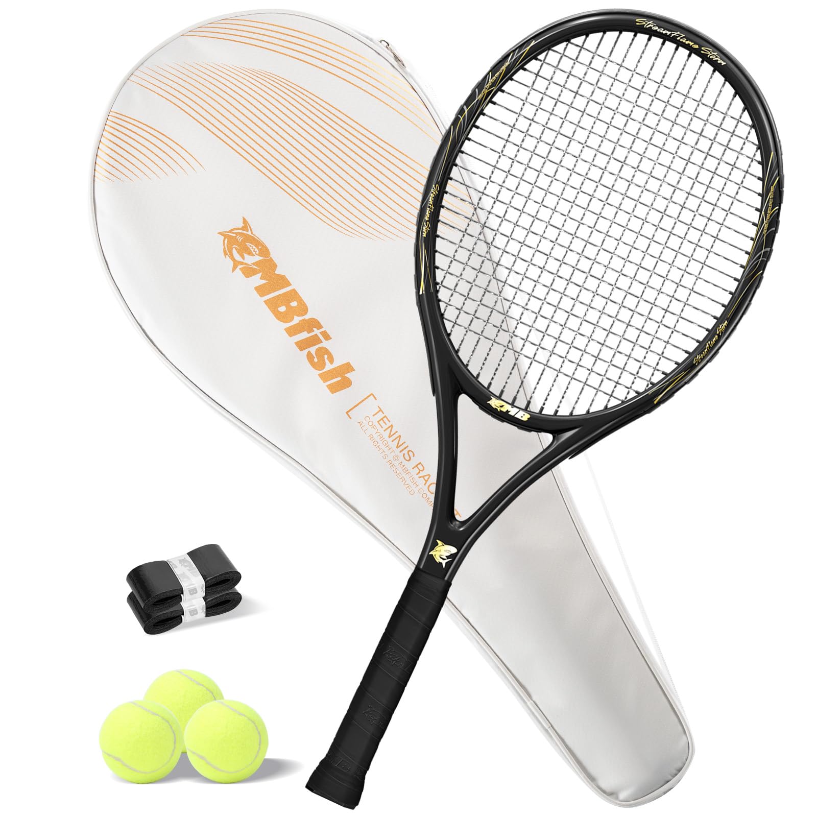 Tennis Racket - Super Value Set with Pre-Strung, Comfortable Handle, 27'' Tennis Racquet for Adults, Includes 3 Tennis Balls, 2 Overgrips and 1 Tennis Bag