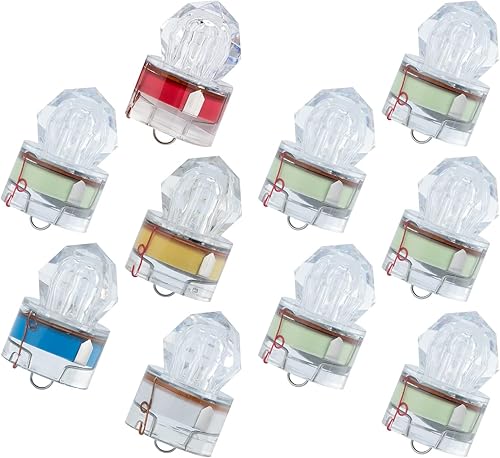 Dr.Fish Paquete de 10 señuelos de pesca LED de caída profunda, mezcla de colores y agua verde, activan luces de diamante debajo del agua, luz