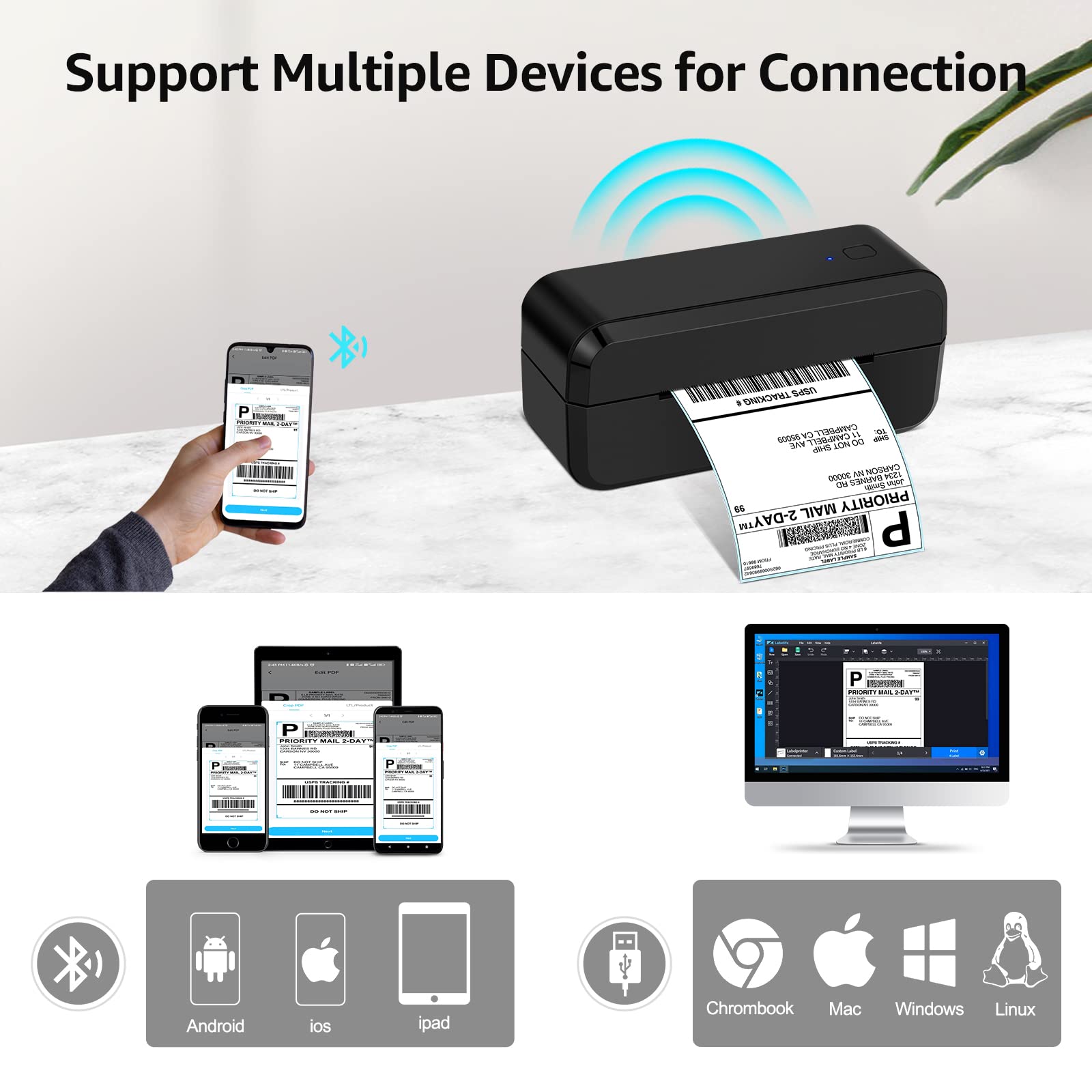 Stampante Bluetooth 4x6 per etichette spedizione iOS Android Mac - Dettaglio