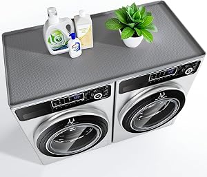 Washer and Dryer Covers for the Top 54" x 27.5" Silicone Washer Dryer Protector Rubber Mat Non Slip Waterproof Washing Machine Cover for Laundry Room Kitchen Home, Grey