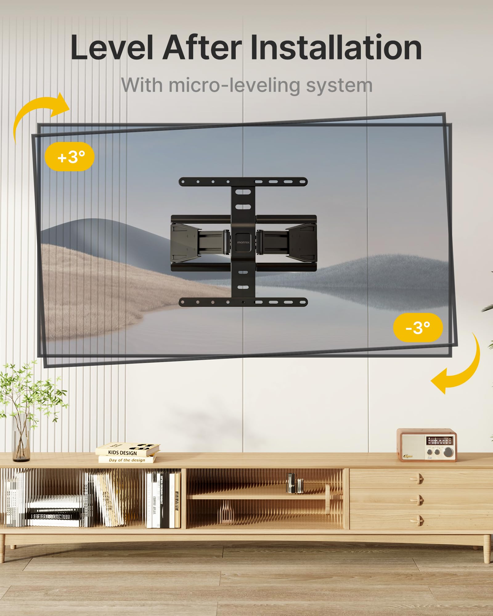 monTEK Staffa da parete ultra sottile da 0,8 pollici per TV da 37-75 pollici, supporto da parete per TV Full Moiton fino a 65 kg, staffa girevole e inclinabile per schermi piatti/curvi, VESA max 400 x