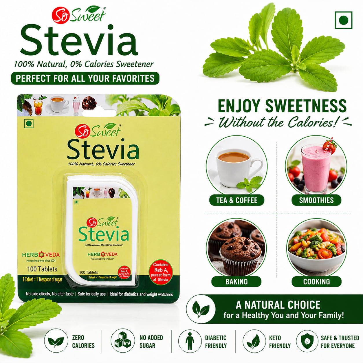 So Sweet Stevia Tablets Sugar Free Natural Zero Calorie Sweetener 100 Tablets 2