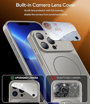 TOBOVON iPhone 13 Pro Max用 ケース カメラレンズプロテクター付き MagSafe対応 スリム マットマグネット 耐衝撃 携帯電話ケース iPhone13 ProMax用 チタニウムグレー