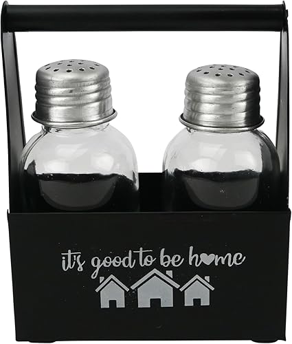 Juego de salero y pimentero de cristal en soporte de metal, hogar