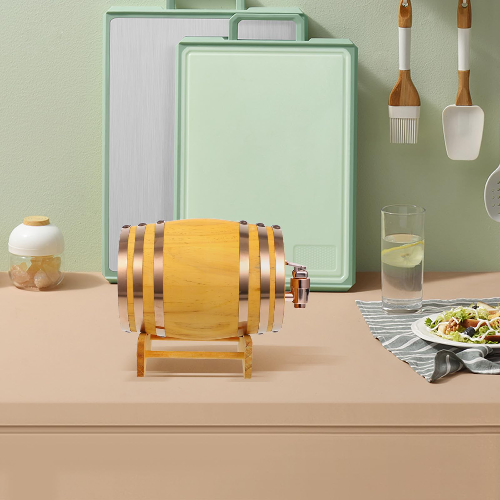 USHOBE Dispensador de Vino y Cerveza de Madera Capacidad de 1l, Soporte Resistente y Grifo de Resina, Adecuado para Fiestas y Uso Doméstico