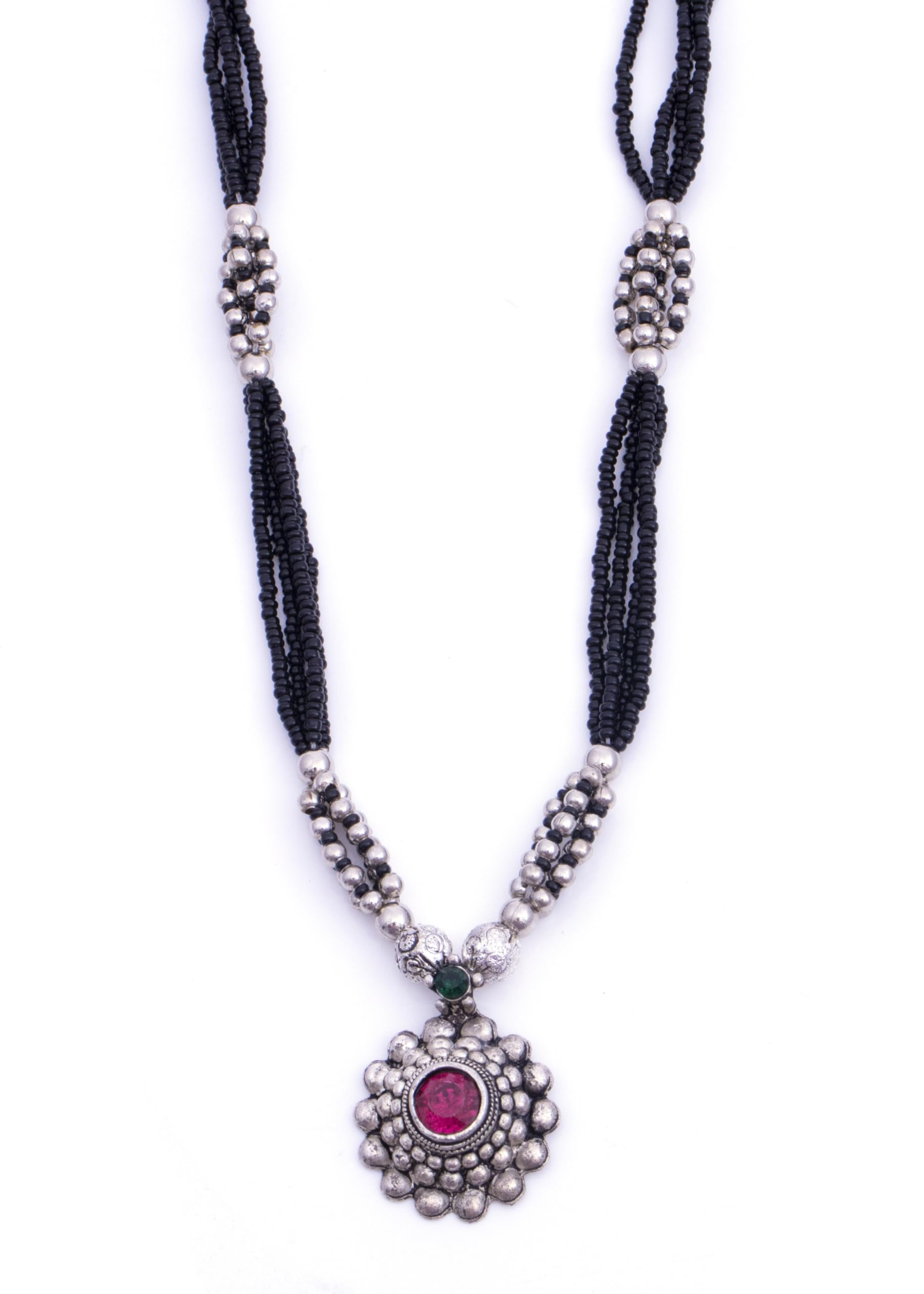 Stylish Silver Plated Chain Black Beads Mangal Sutra Tali/Tanmaniya/Nallapusalu/Mangalsutra for Women-image-11