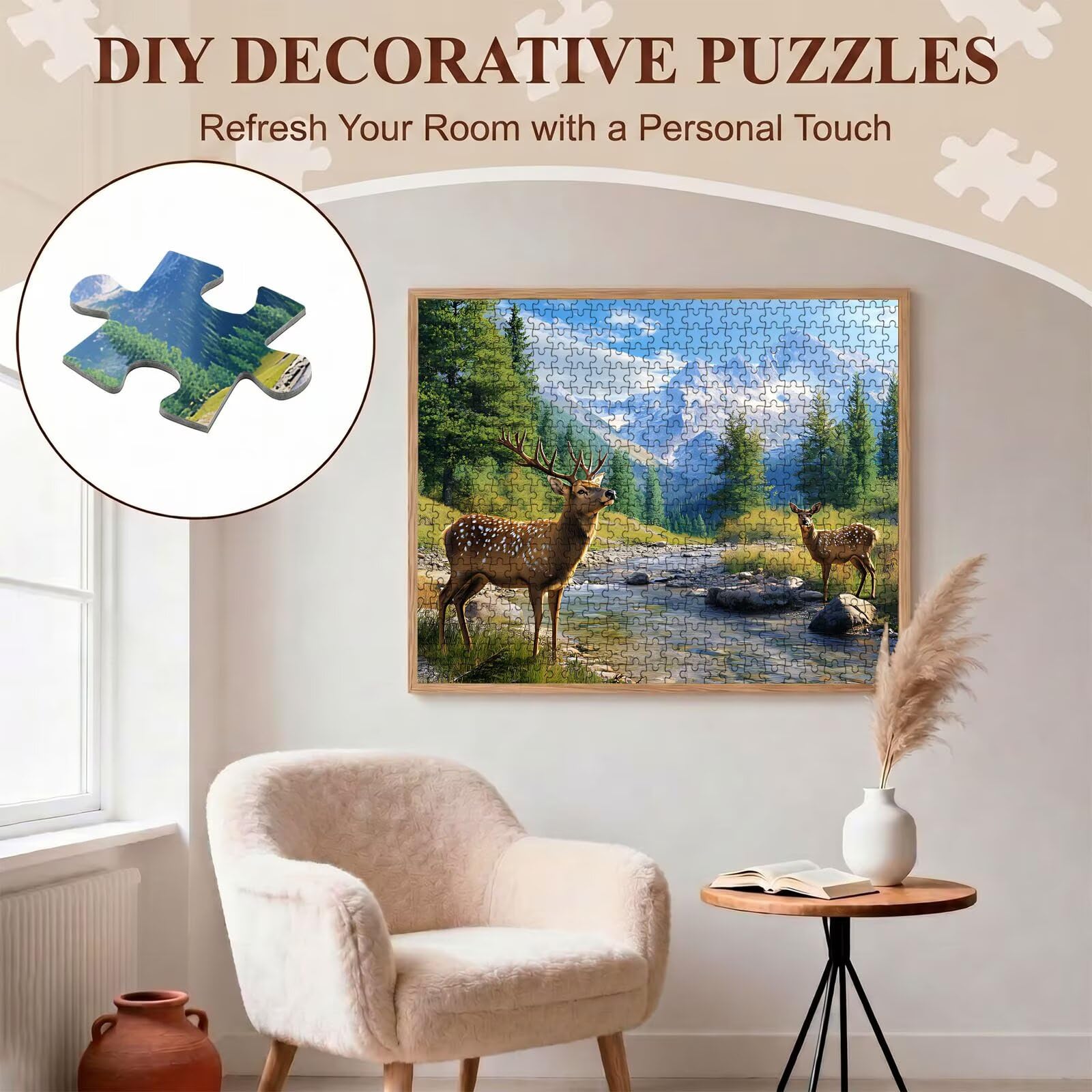 cervo paesaggio Puzzle 1500 Pezzi per Adulti, Puzzle in Legno - Collezione Classica con Poster Incluso -Sfida di Concentrazione e Passatempo Antistress, Gioco Educativo per Famiglia, 87 x 57 cm f0-636
