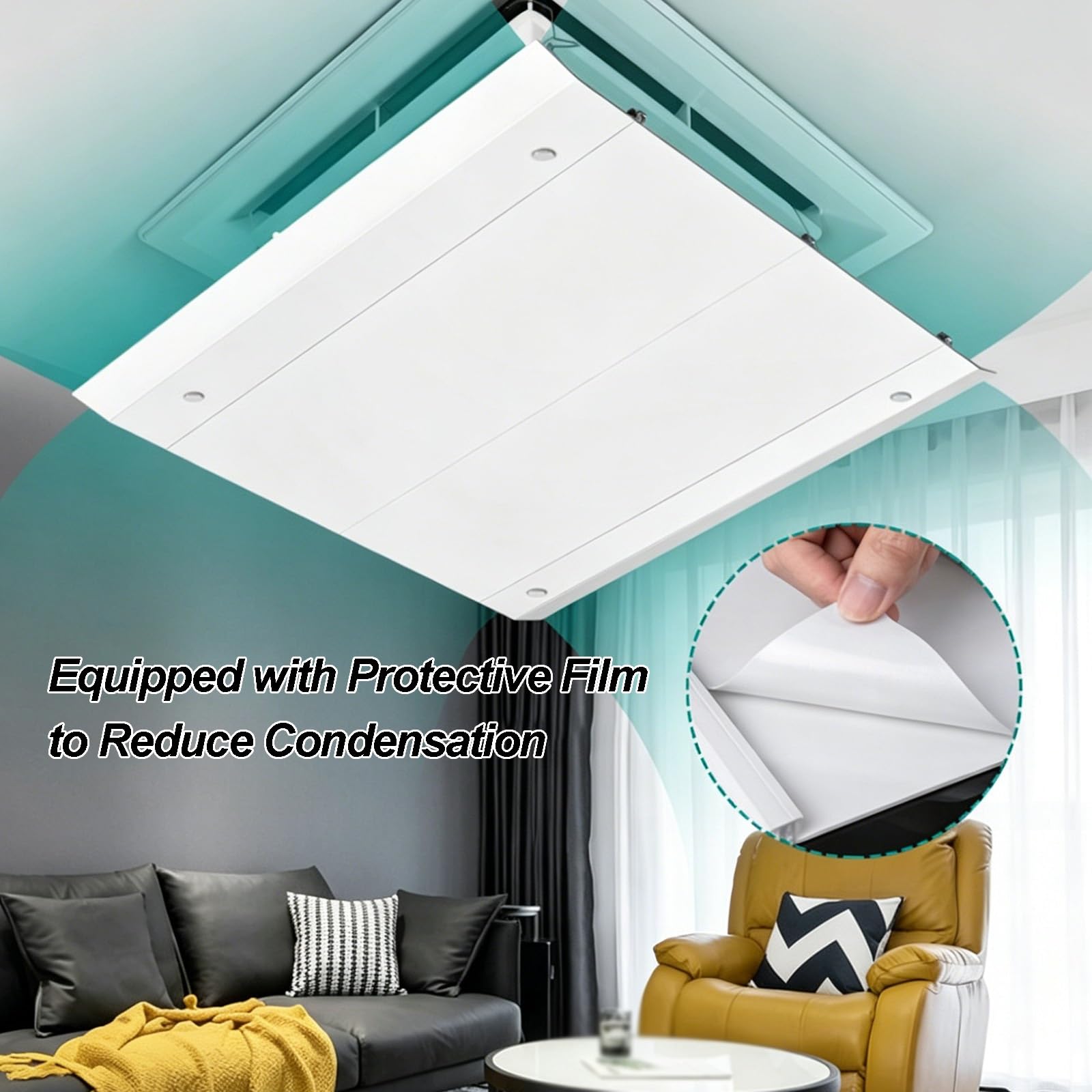 Deflettore Condizionatore Quadrato per Climatizzatori Centralizzati, Deflettore Aria Condizionata per Bocchette a Soffitto, Design con Ganci a Catena(45x45cm/18x18in)