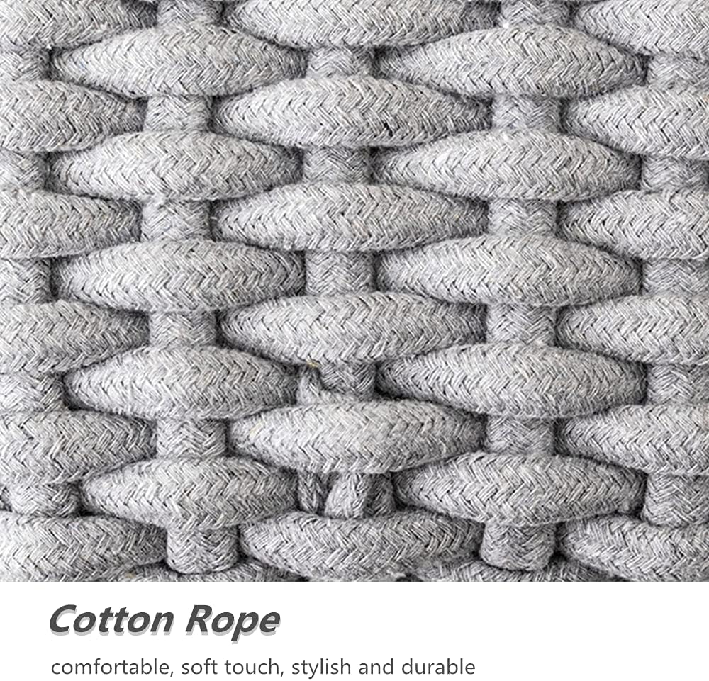 Icegrey Cotton Rope Baskets with Handles, Decorative Natural Rectangle Storage Baskets Organizers for Nursery, Baby Room, Bedroom, Living Room Grey Set of 3