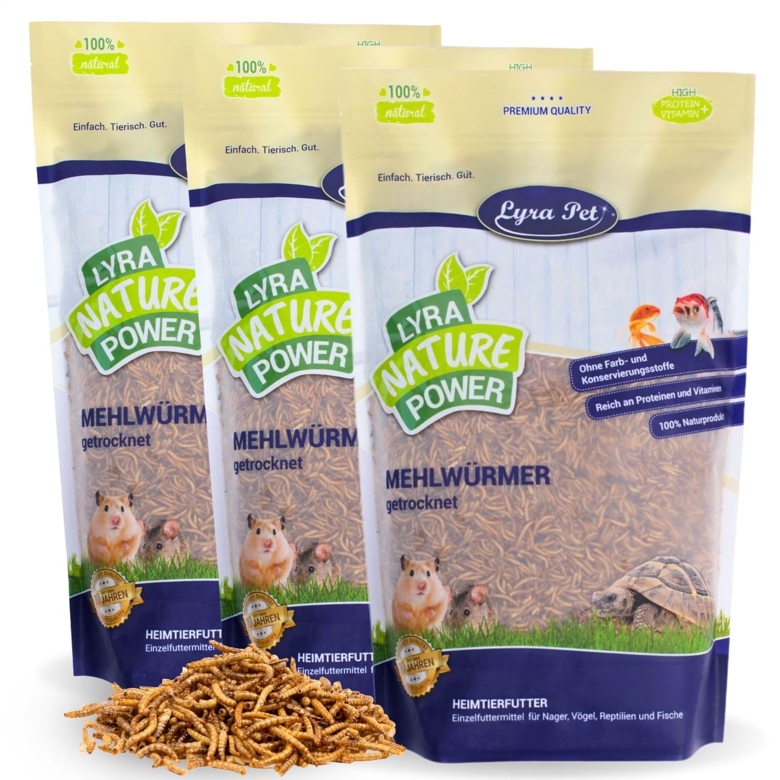 Lyra Pet® 3 x 10 Liter Mehlwürmer getrocknet - Futter in Premium Qualität | Proteinreiches Vogelfutter - Energiespender für Insektenfresser - Vitamine & Mineralstoffe - Wildvögel Nager Reptilien