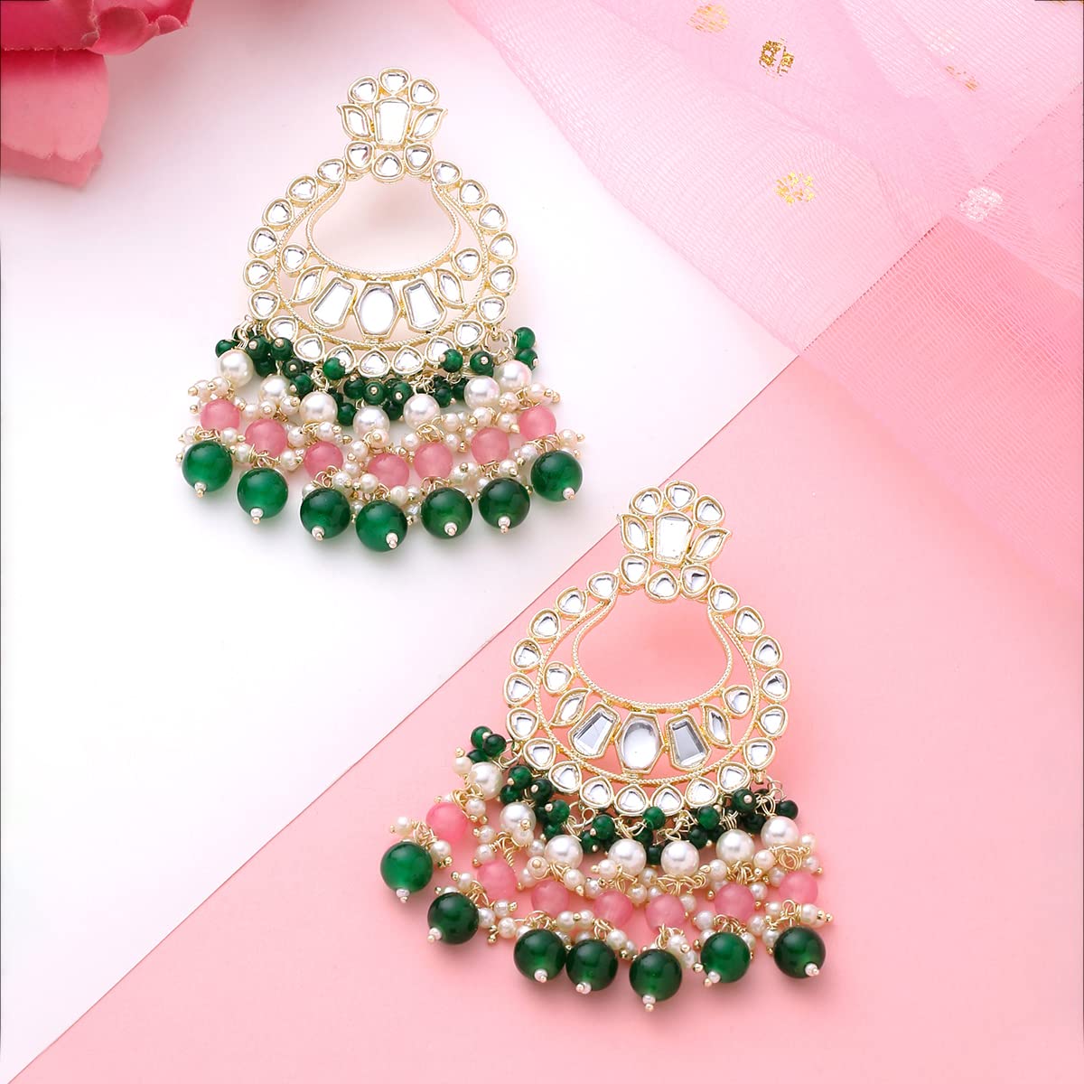 Traditional Kundan Chandbali Plated Beads Drop Earrings