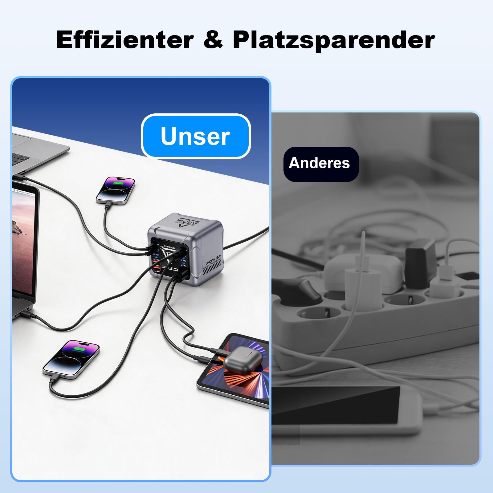 1200W USB C Ladegerät Mehrfach, 12 Ports GaN Laptop Schnellladegerät Ladestation Max PD140W/QC60W (8C+4A) Kompatibel mit MacBook Pro/Air, iPad, iPhone, HP, Galaxy S25 usw (Grau)