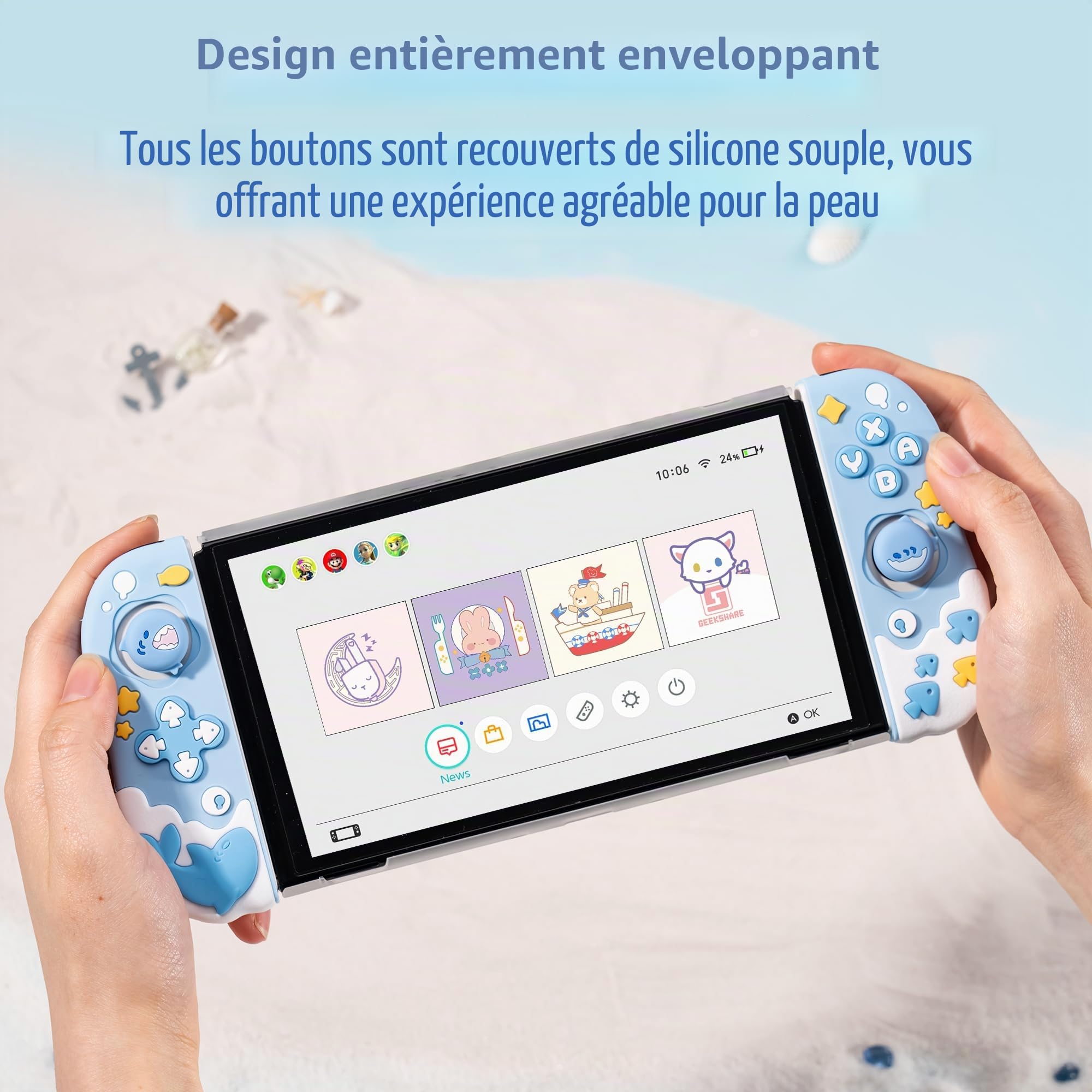 GeekShare Coque de Protection pour manettes Switch Joy Con, Coque de Protection en Silicone Souple Compatible avec Les manettes Switch Joy Cons, fête de Requin