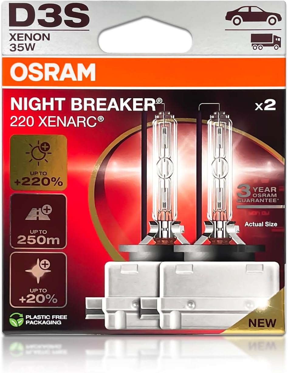 D3S Night Breaker Laser 220 HID Xenon Headlight Bulbs 66340XN2-2HB 42V 35W 4300K PK32d-5 | Pack of 2