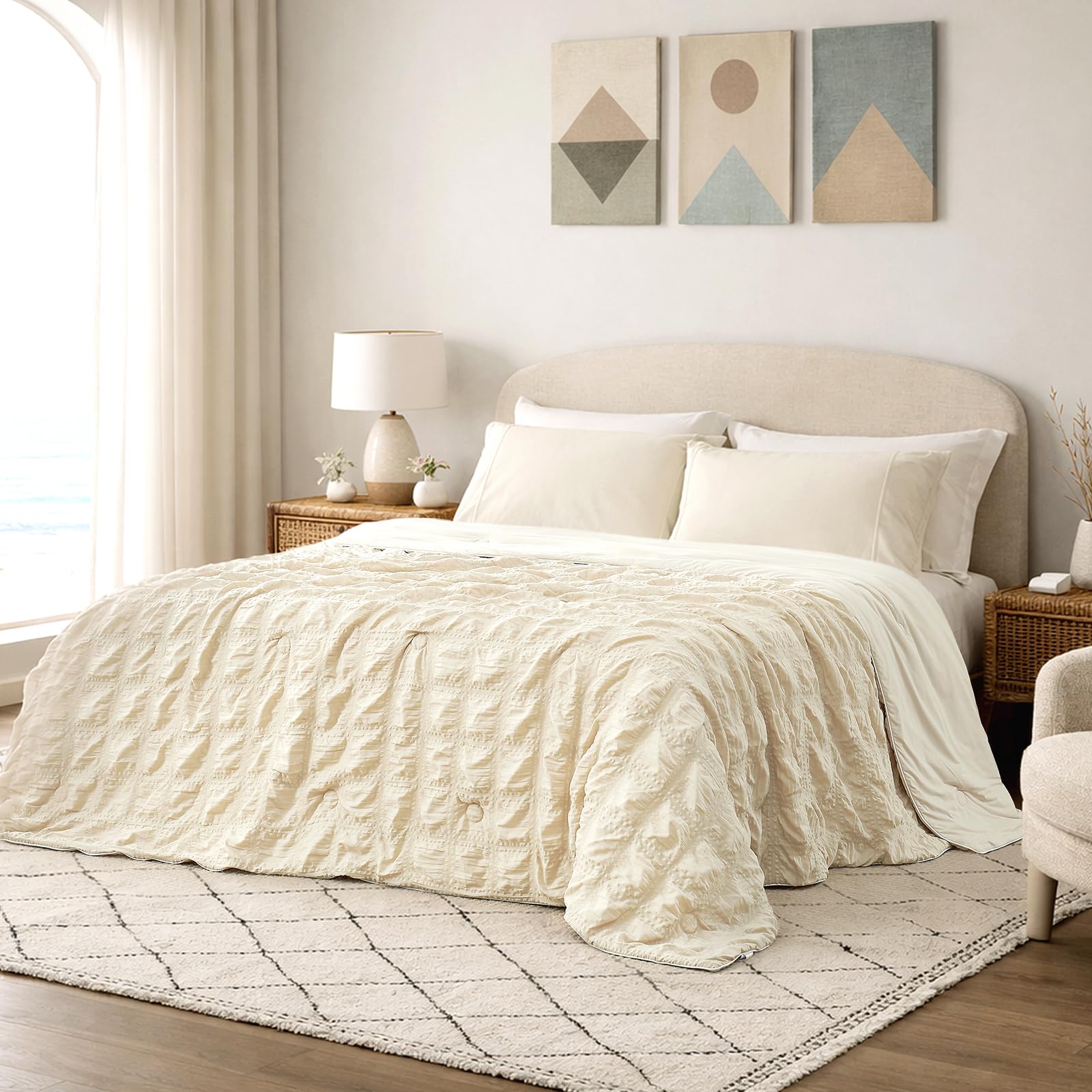 Cozy Bliss Seersucker Plaid Cooling Comforter