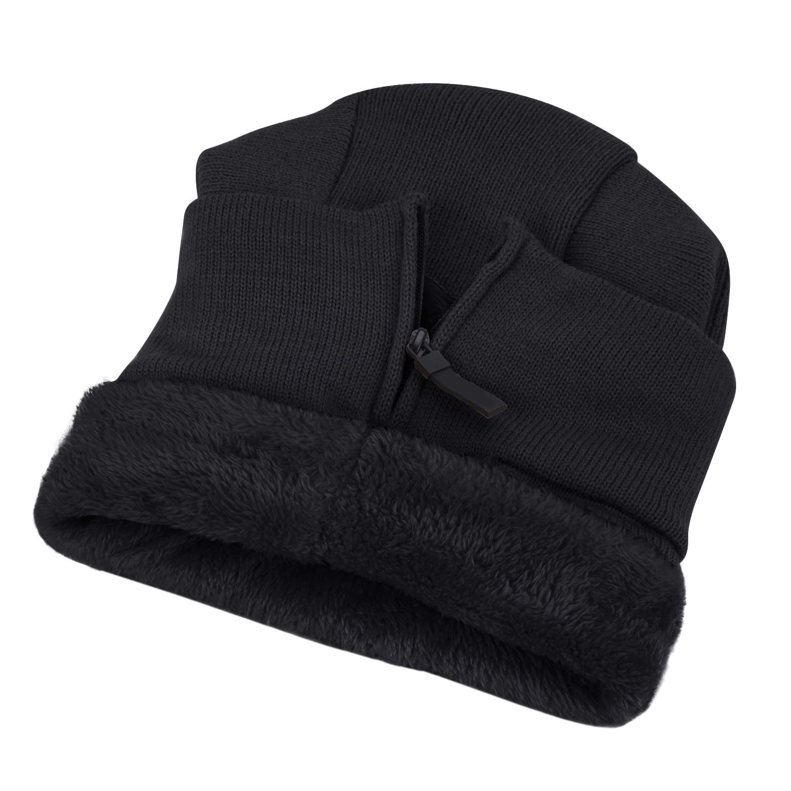 Pasamontañas con forro polar para mujer, resistente al viento, cálido, de punto, con capucha - negro - Talla única