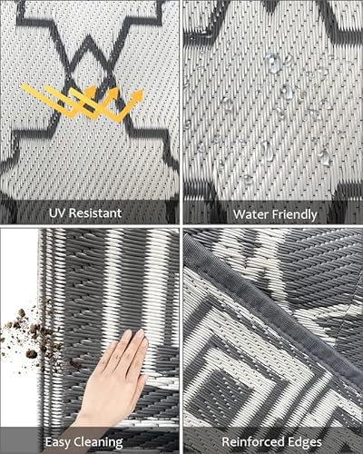Outdoor Rugs - Reversible Mats, 5'X8' Plastic Straw Rug For Patio Clearance Waterproof, Indoor Outdoor Area Rug Carpet For Outside, Rv, Deck, Picnic, Beach, Trailer, Camping(Grey) #TOP2