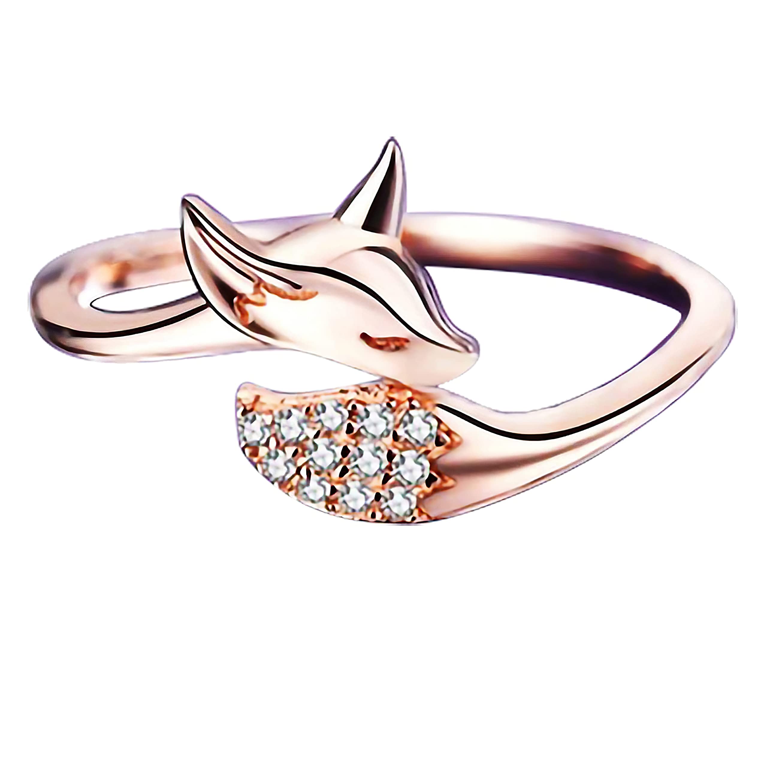 Rings For Women Rose Gold Plated Lovely Cute Cubic Zirconia Crystal Adustable Fox Ring for Women Girls Gift for Sister Women's Jewellery Promise Ring