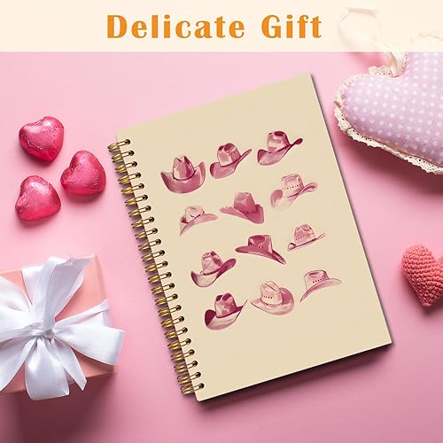 Miniatura 6 de JINYO Cuaderno rosa del oeste, diario retro de sombreros de vaquera, suministros de oficina occidental, regalos de vaquera para mujeres, diario