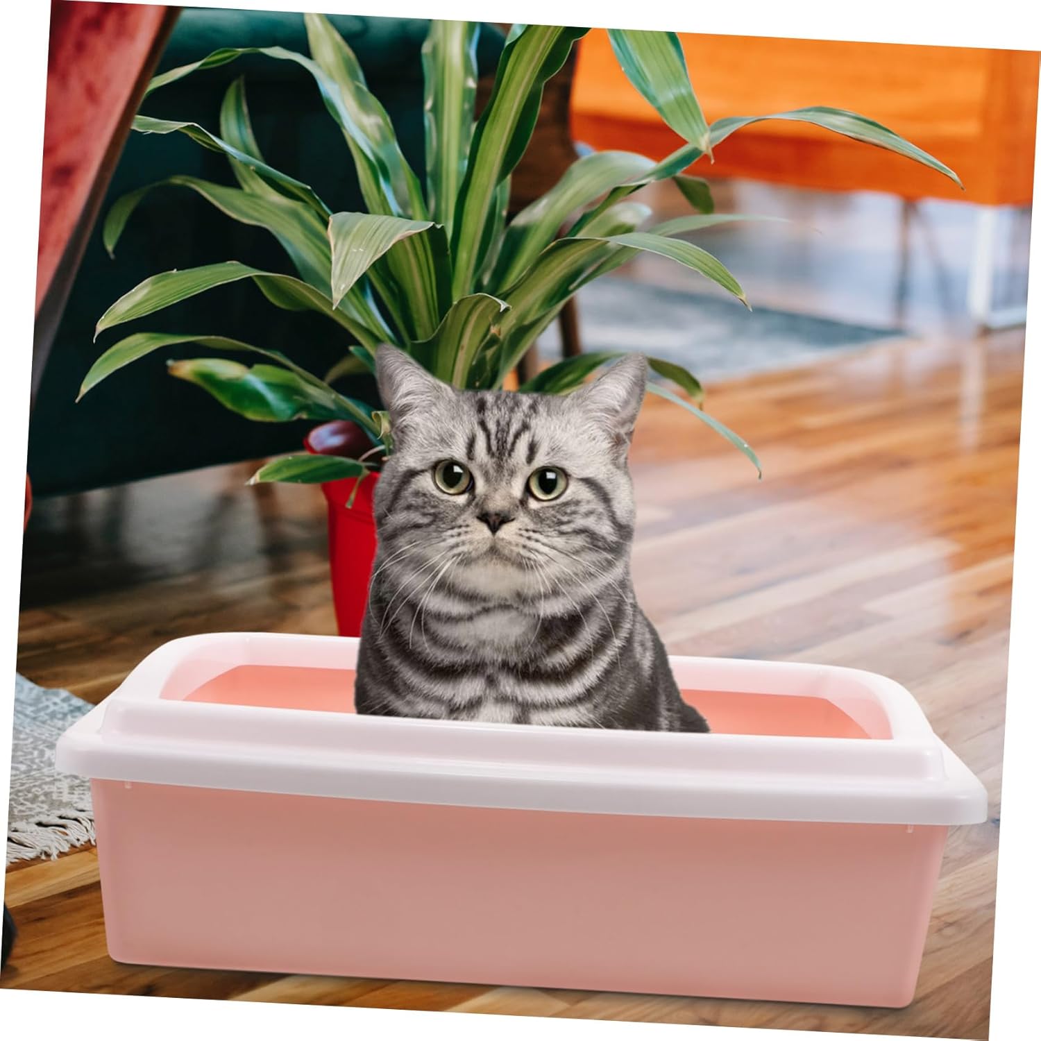 Cat Litter Box Semi-Enclosed Cat Litter Tray with High Fence -Splash Design and Sifting Scoop for Easy Cleaning for Home Use