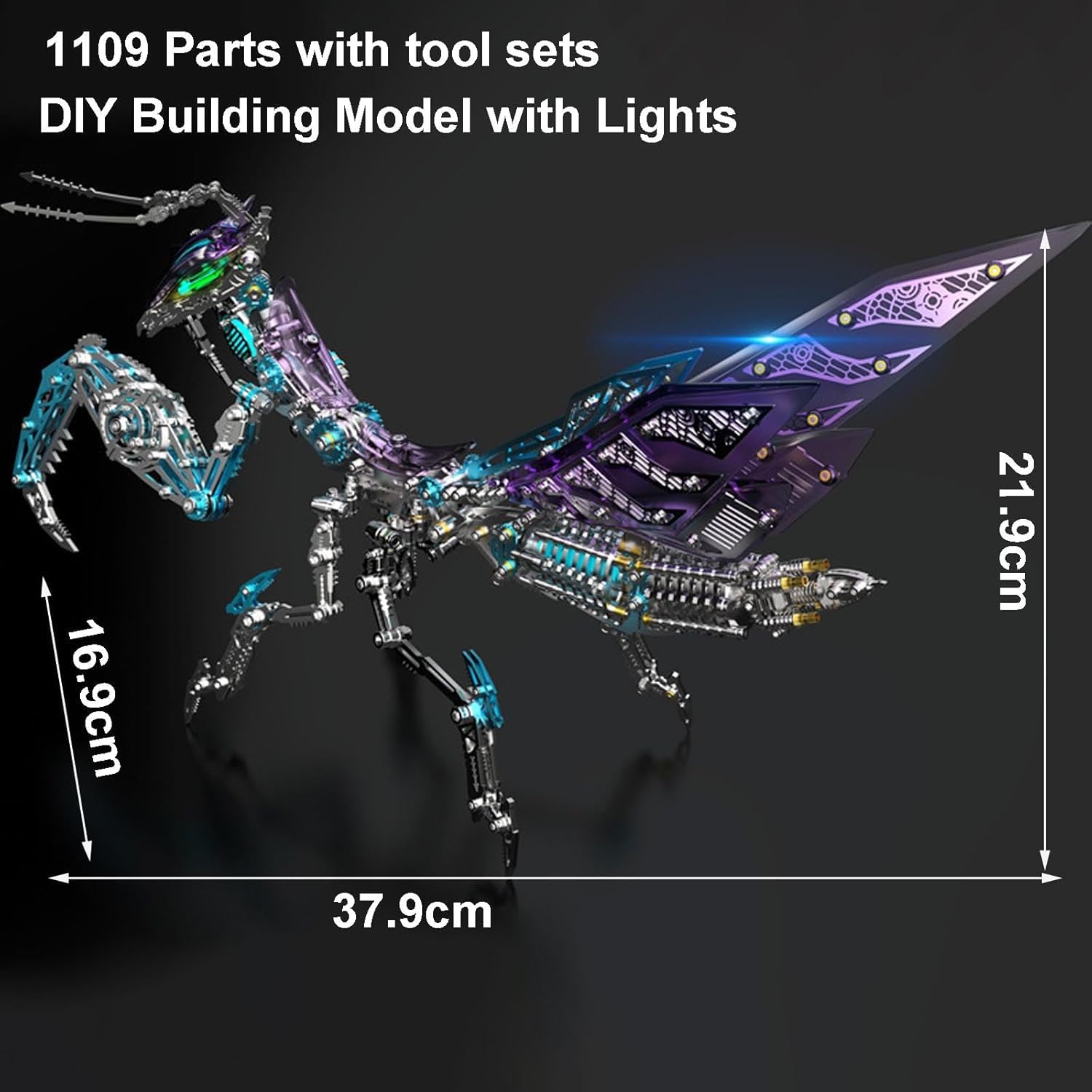 Bunte 3D Metall Puzzle Erwachsene Mantis mit Licht, 3D Modellbausatz Metall für Erwachsene mit Werkzeugen, Desktop Ornaments Spielzeug Geschenke