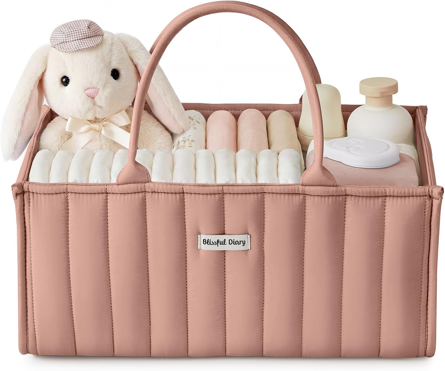 Blissful Diary Baby Nappy Caddy Organiser, Stylish Baby Diaper Caddy Storage Basket for Newborn Essentials and Diaper Station, Blush Pink