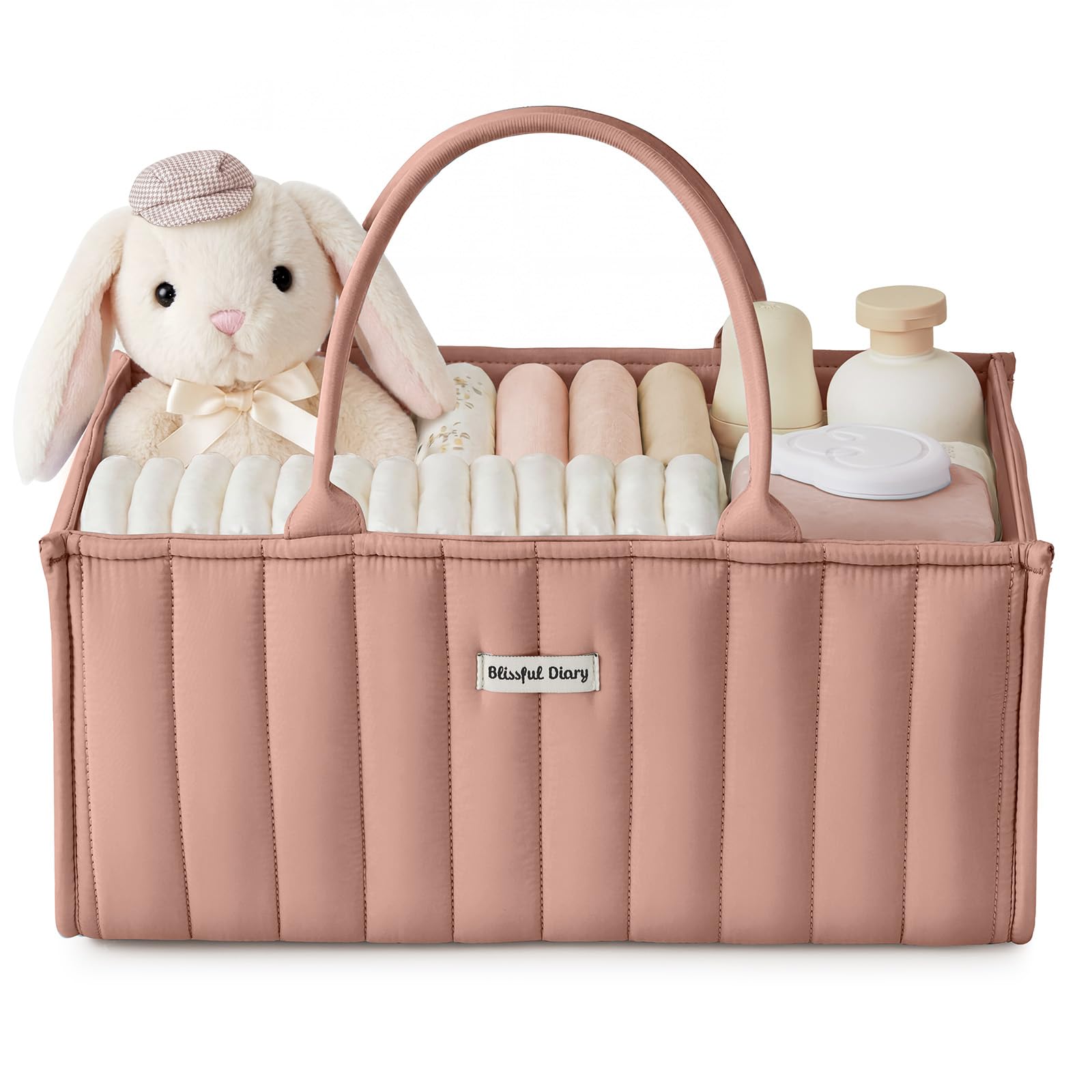 Blissful Diary Baby Diaper Caddy Organizer, Baby Shower Basket for Girls Boys, Gift for Newborn Essentials, Baby Registry Must Have, Stylish Baby Basket for Changing Table Car Travel - Blush Pink-image-47