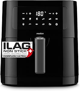 MEDION E40 XL Hot Air Fryer (5.2 Litres, Airfryer, 2,150 Watt, 9 Automatic Programmes, Baking Function, Oil-Free Frying, T…