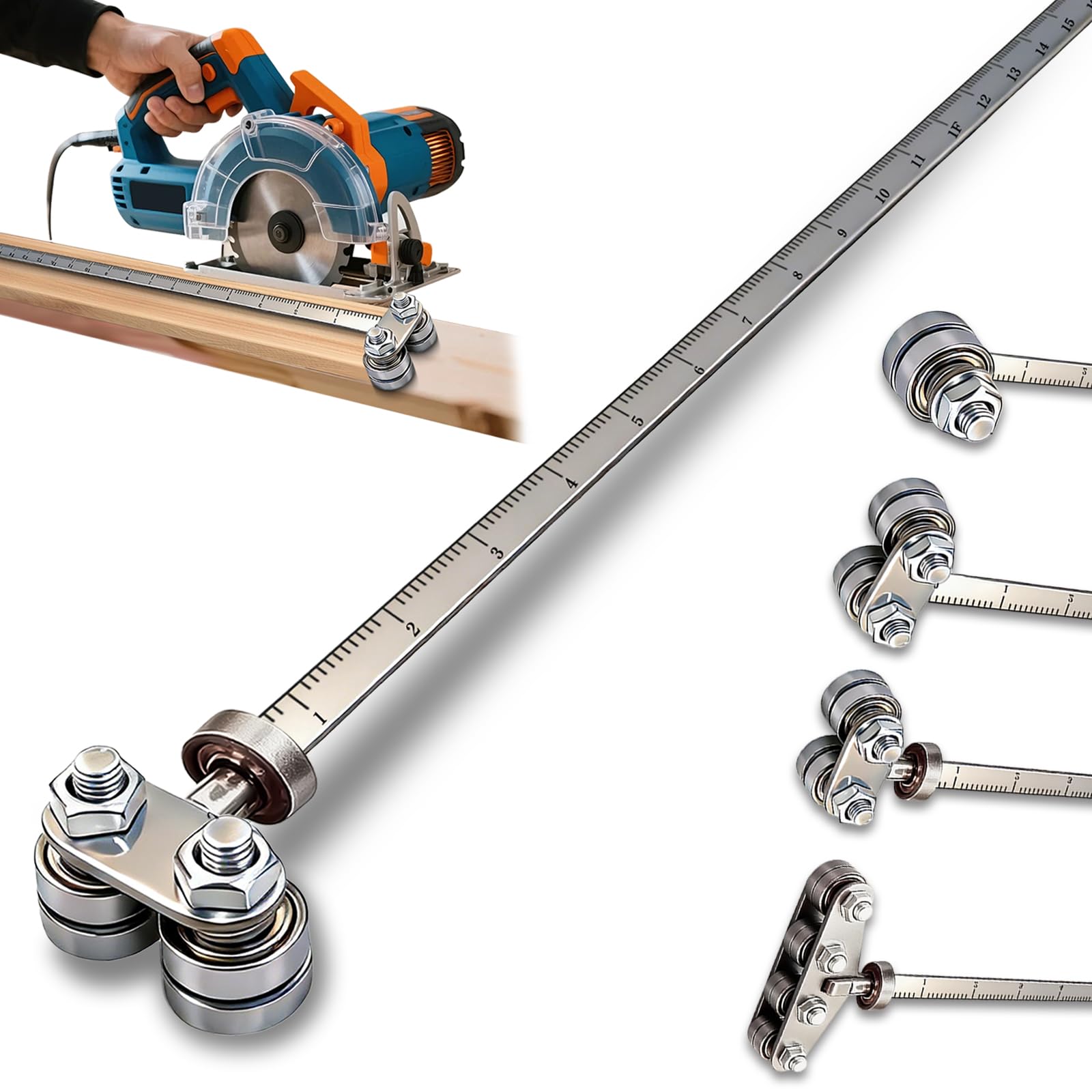 16in Positioning Calipers for Circular Saw, Stainless Steel Rip Cut Circular Saw Guide with 3 bearings, Adjustable Positioning Calipers for Precise Measurements & Easy Wood Cutting
