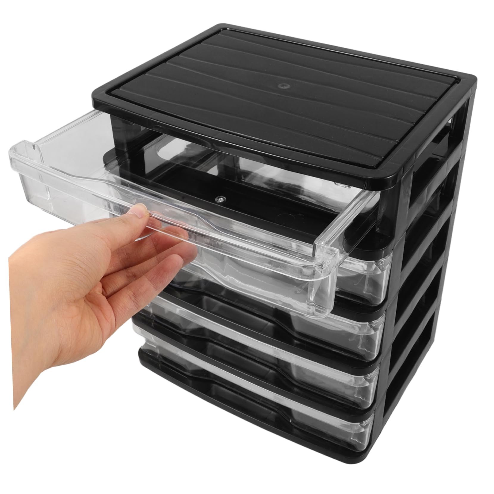 PLAFOPE Organizer Cassetti Trasparenti, Cassettiera da Scrivania in Plastica Nera, Multi-livello, per Cosmetici e Bagno, Salvaspazio