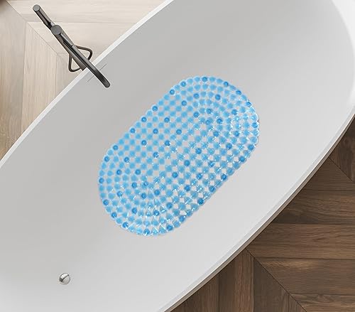 Splash Home Tapete antideslizante para bañera con 58 ventosas y orificios de drenaje, 27 pulgadas de largo x 15 pulgadas de ancho, lavable a