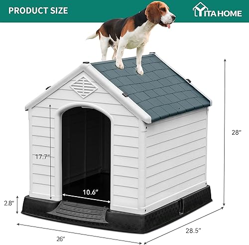 Miniatura 8 de YITAHOME Casa grande de plástico para perros al aire libre, interior aislada, refugio para cachorros, resistente al agua, fácil montaje, perrera