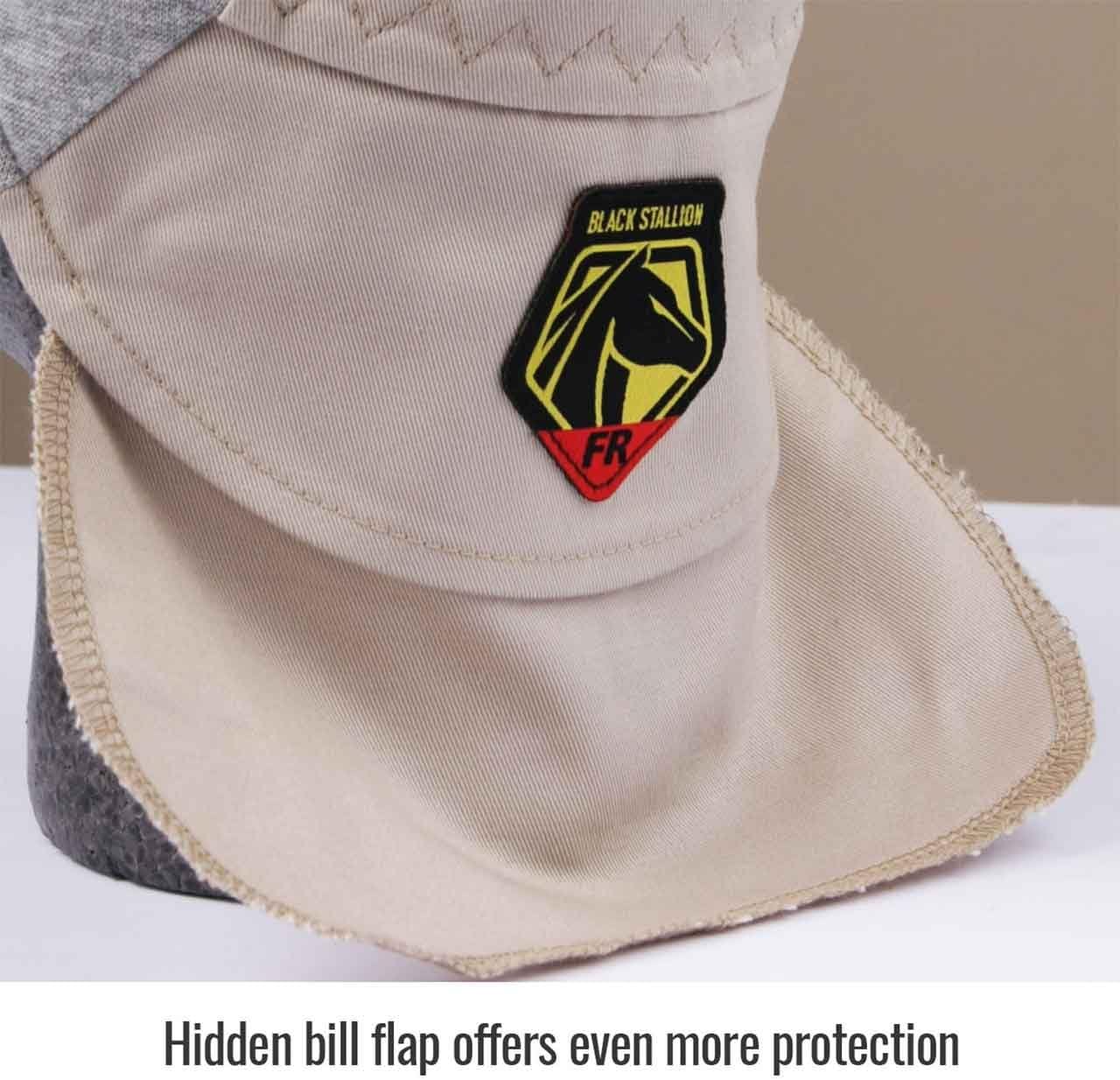 Black Stallion AH1630-GS FR Cotton Welding Cap with Hidden Bill Extension, Gray/Stone Khaki, Medium