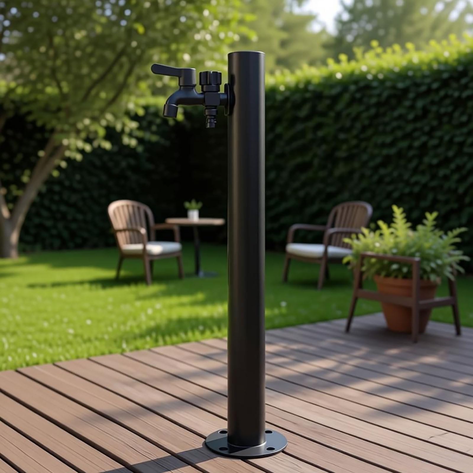 Zynnel Black Vertical Garden Water Column,Standing Tap Made Of 304 Stainless Steel,Water Hose Stand With Faucet,Outdoor Antifreeze Faucet Water Dispenser Hydrant Water Feature Fountain,For Yard, Patio