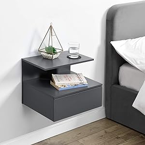 [en.casa] Mesita de Noche Flotante Amberg Estantería de Pared con Cajón para Recibidor Dormitorio aglomerado máx. 5kg / Estante 40 x 35 x 31 cm Gris Oscuro