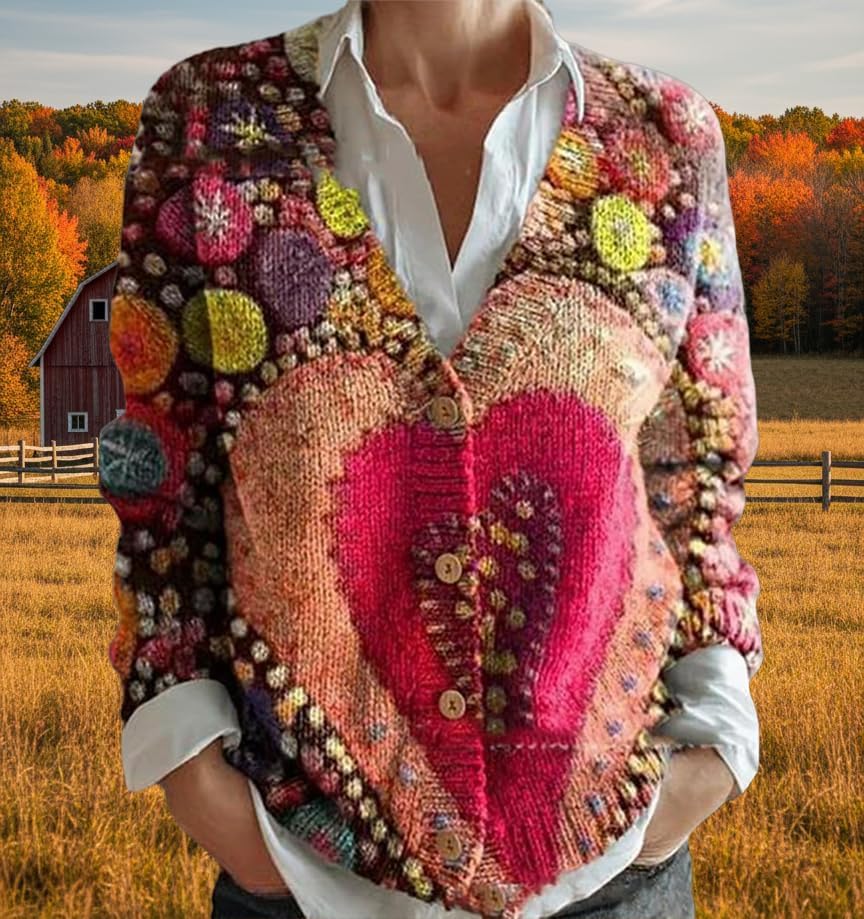 Women's Lightweight Boho Floral Graphic Knit Cardigan Cute Spring Casual Loose Vintage Long Sleeve Button Down Coat - Image 2