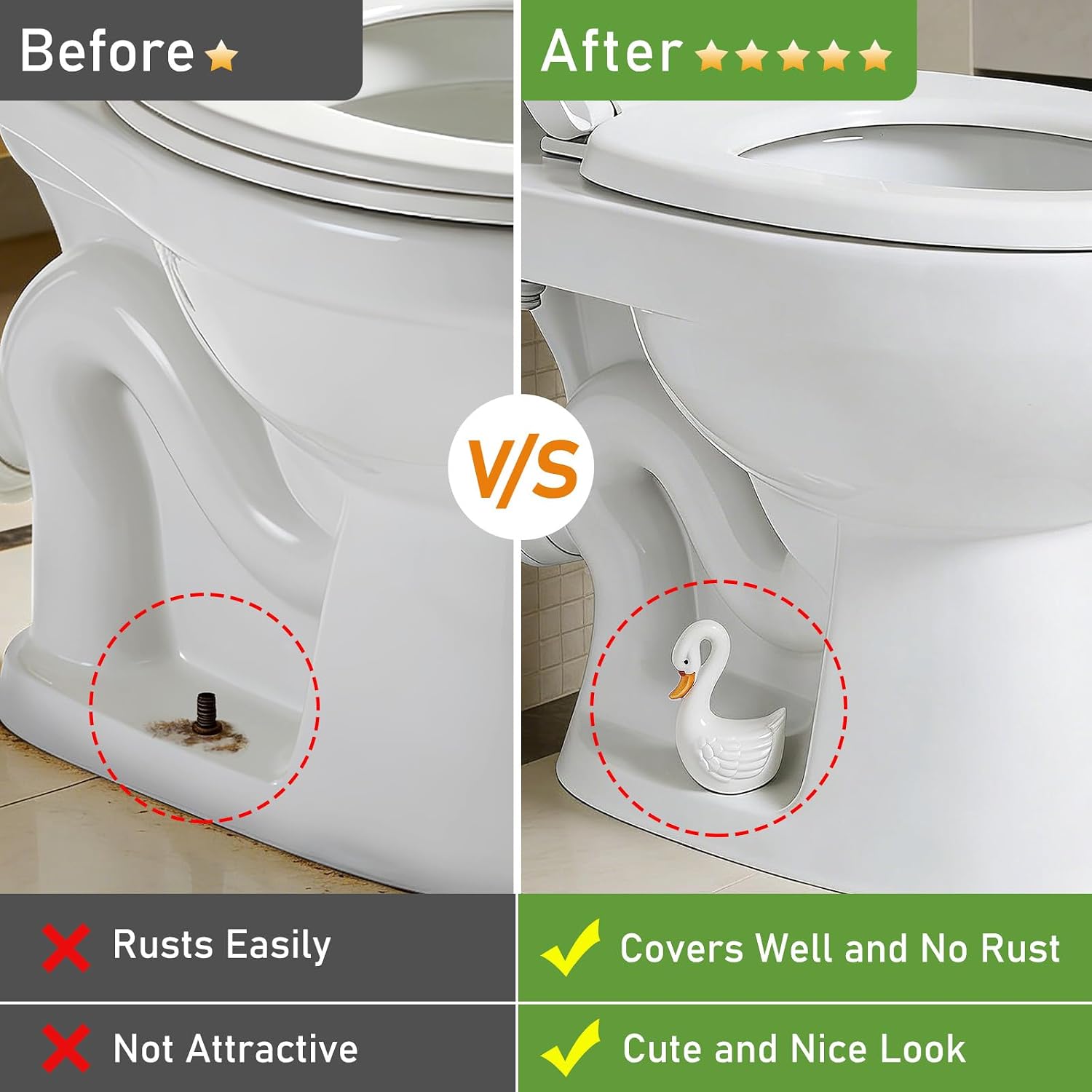 4PCS Ceramic Swan Toilet Bolt Caps, Cute Decorative Toilet Screw Covers, Handcrafted Figurine, Easy Installation Fits Most Standard Toilets for Bathroom Decor