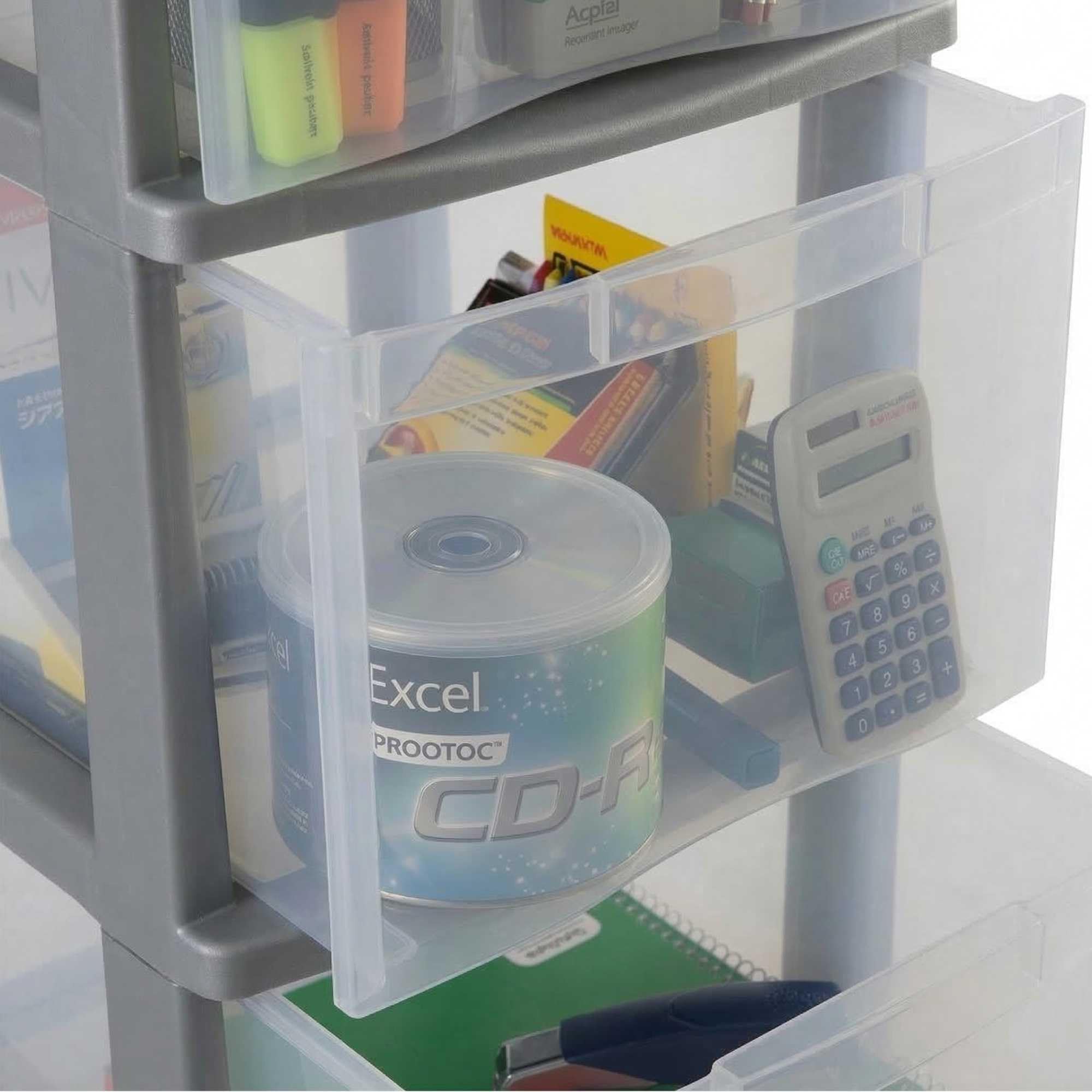 Rotho Sundis 4155002 Optimo Cassettiera 4 cassetti Polipropilene Argento 38 x 30 x 85,5 cm | Grigio, facile da spostare, ideale per l'archiviazione in ufficio, lezioni, documenti, materiale di consumo