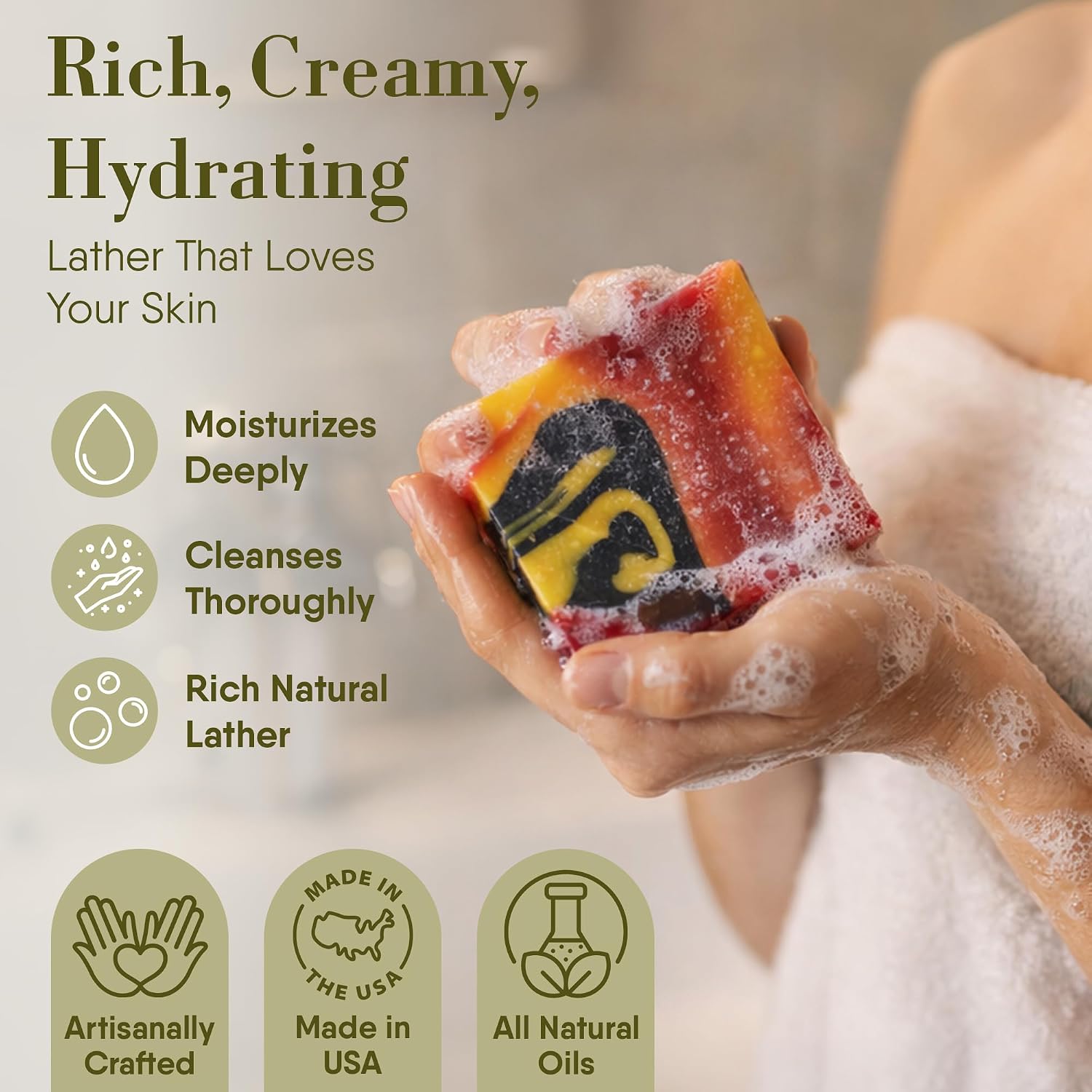 360 Feel Assorted Bar Soap Set - Made in the USA - Castile Handmade All Natural Cold Processed - Includes 4 Assorted Scents - Earthy, Floral, Fruity, & Sweet Fragrances - (5oz, 4-Pack)