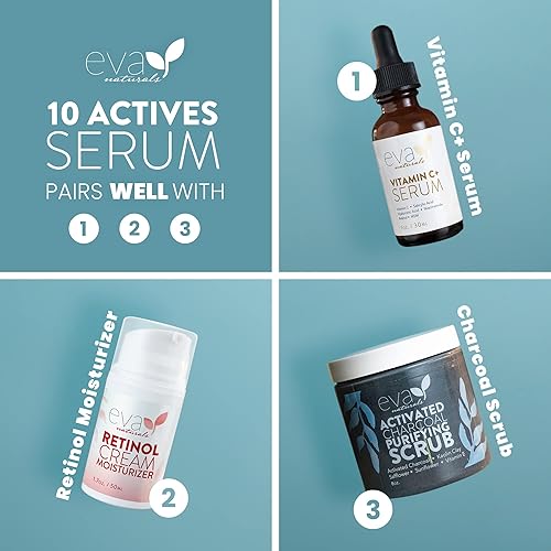 Miniatura 7 de Eva Naturals Suero 10 Actives – Vitamina C, niacinamida, ácido hialurónico, cúrcuma, CoQ10 – Suero facial antienvejecimiento natural para manchas