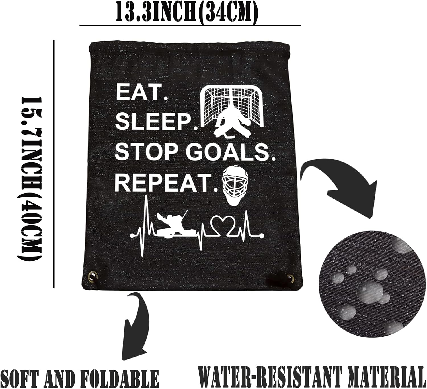 PXTIDY Hockey Bag Hockey Goalie Gift Eat Sleep Stop Goals Repeat Drawstring Backpack Hockey Sport Sackpack - Image 2