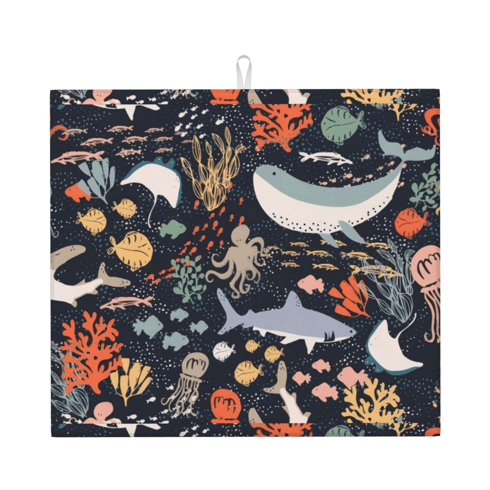 WHJSHOP Colorful Octopus Prints Kitchen Drying Mat – Absorbent Dish Throw for Countertops, Quick-Dry Non-Slip Layer with Colorful Prints, Ideal Housewarming Gift