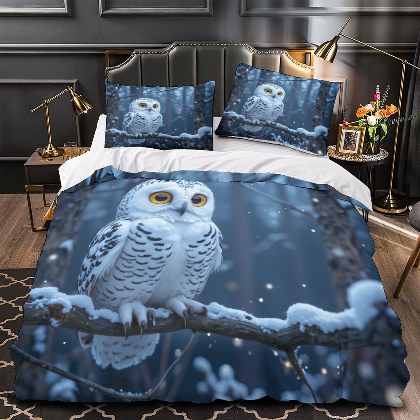 Parure de lit bonhomme de neige rose pour chambre de couple cocooning